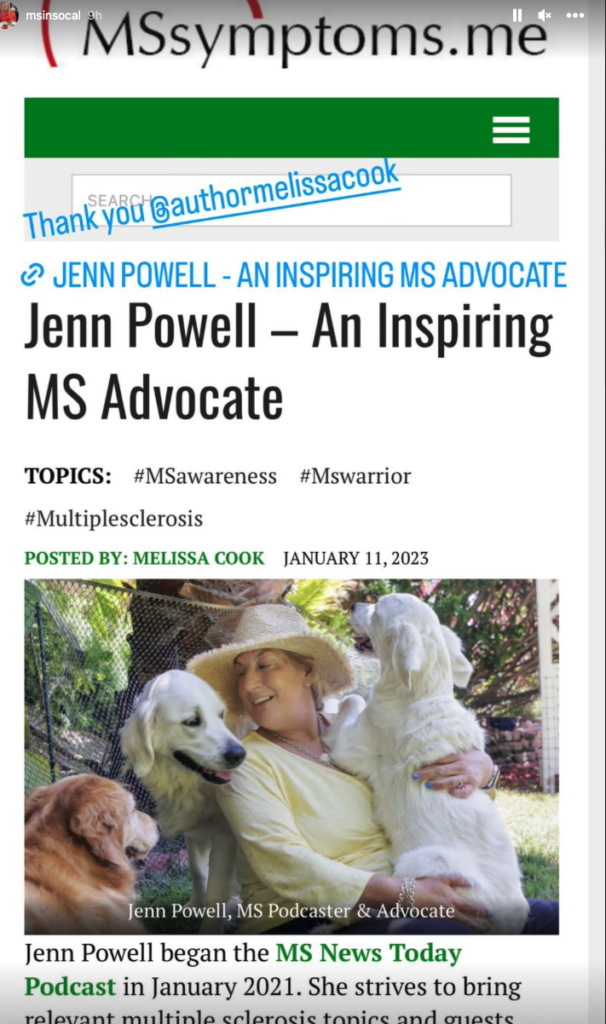 Jenn Powell, MS Advocate, is the feature article on MSsymptoms.me
