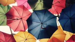 Colorful umbrellas overhead